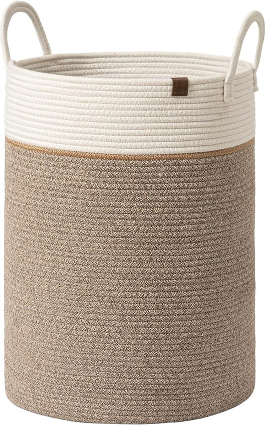 LA JOLIE MUSE Woven Basket Rope Storage Baskets - Large Cotton Organizer, Basket for Baby Blanket, Kids Toy Nursery Laundry Basket Mocha XL