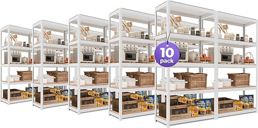 HOMEDANT House 5-Tier Laminated Metal Shelving Unit Adjustable Storage Utility Rack Heavy Duty Shelves Organization Multipurpose Shelf Kitchen Garage Pantry Closet 10Pack