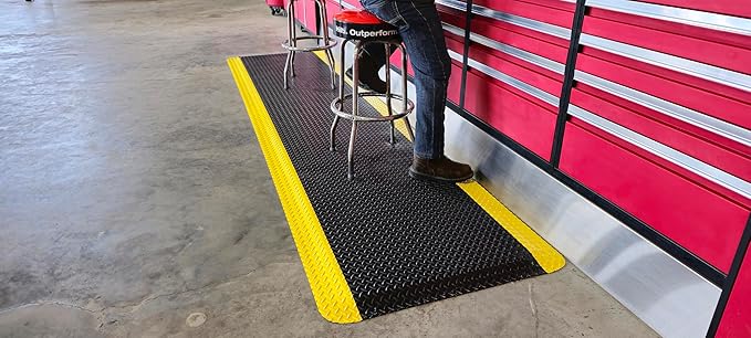 Rhino Mats, American Classic Diamond Anti-Fatigue Mats, Industrial Ergonomic Comfort Standing Mat for Work, Home, Garage, Office, Kitchen or Anywhere (Black/Yellow 1" Thick, 4 FT. x 12 FT.)