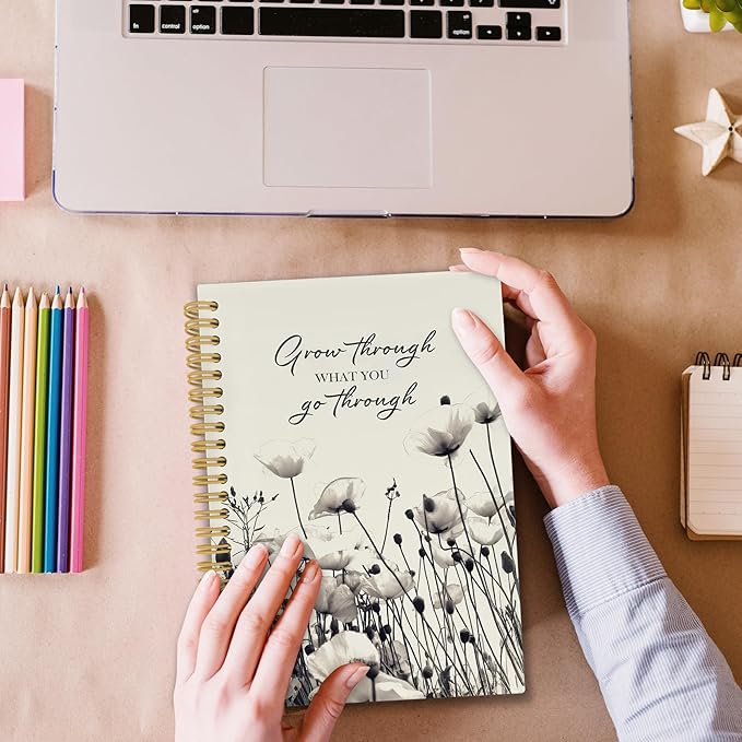 Inspirational Floral Spiral Notebook, Motivational Floral Journaling Notebooks for Note Taking, Rustic Wildflower Hardcover Journals for Women 160 Pages 5.5x8.3 Inch, Mental Health Gifts for Women
