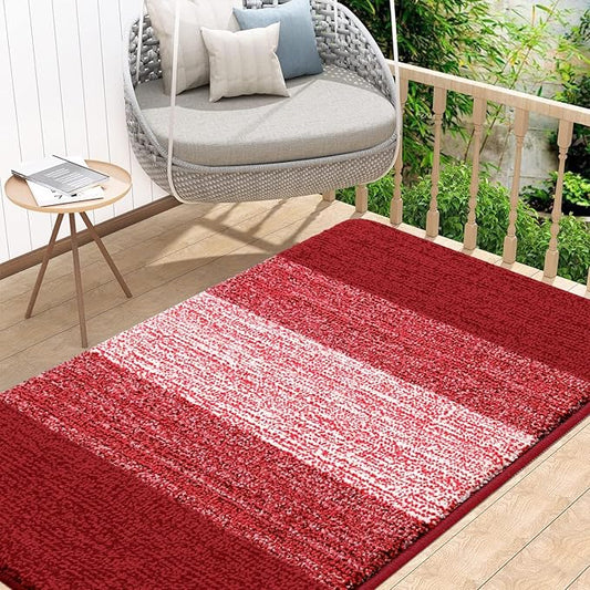 Kitinjoy Indoor Outdoor Door Mat, 48x32 Non-Slip Absorbent Dirt Trapper, Low-Profile Washable Inside Entrance Front Floor Mat, Sturdy Soft Entry Doormats for Entryway, Burgundy