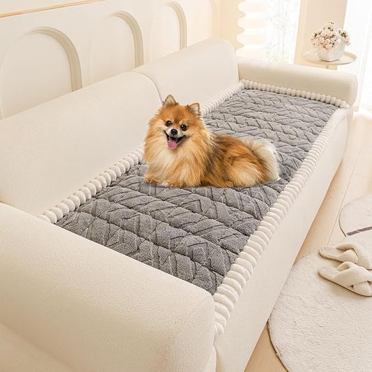 OTOB Plush Couch Cover for Dogs Washable, Non Slip Fuzzy Soft Armrest Backrest Sofa Slipcovers Geometric Jacquard Pet Friendly Couch Covers Protector All Season, 1 Piece (Gray, 27.6"x27.6")