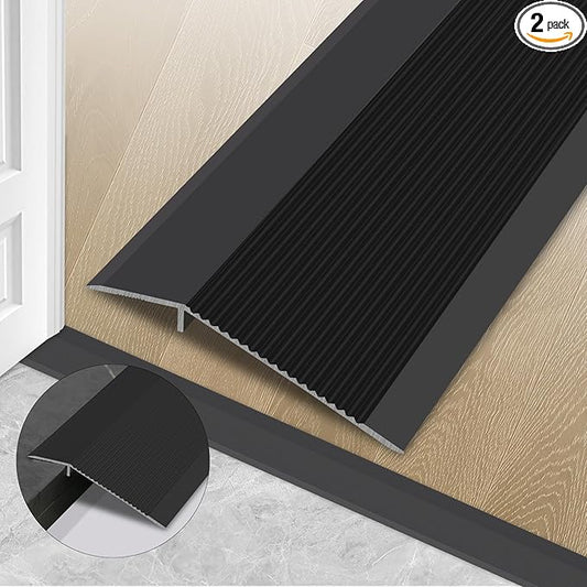Gaahing Aluminum Floor Transition Threshold Strip, Bridge The Height Gap Between 0.3 to 1.6 inches for Doorway Ramp (2Pcs x 35.4in x 3.9in, Matte Black)