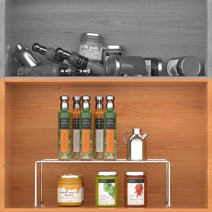 iPEGTOP Large (15.7 x 9.4 Inch) Kitchen Freezer Cabinet Organizer Shelf, Set of 4 Rustproof Metal Wire Shelves Spice Shelf Rack Cupboard Storage for Fridge Pantries Countertops Utensils, Chrome