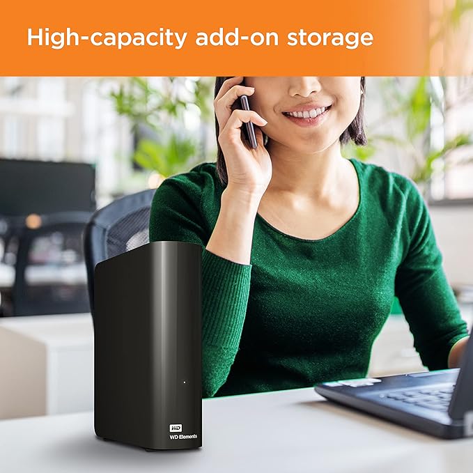 WD 24TB Elements Desktop External Hard Drive for Plug-and-Play Storage, USB 3.2 Gen1 - WDBWLG0240HBK-NESN
