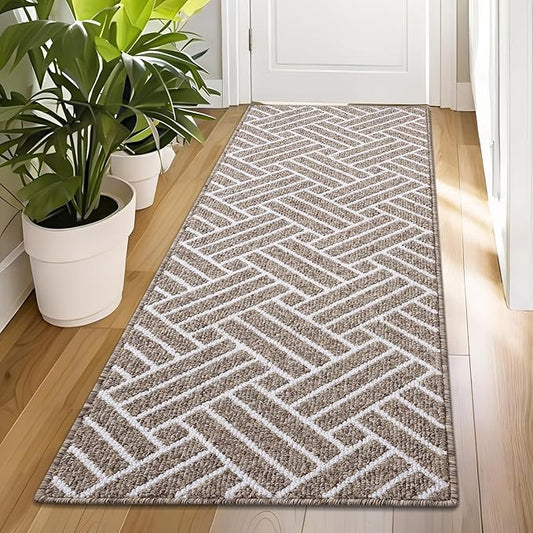 OLANLY Runner Indoor Door Mat, 70x23 Inch, Dirt Resistant and Absorbent, Non-Slip Rubber Backing Floor Mats, Easy Clean Low-Profile Doormat for Entryway, Front Door, and Inside Entrance, Khaki