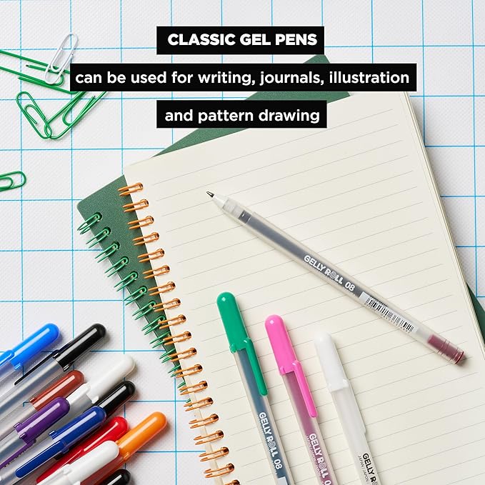 SAKURA Gelly Roll Gel Pens - Medium Point Ink Pen for Journaling, Art, or Drawing - Assorted Colored Ink - 10 Pack