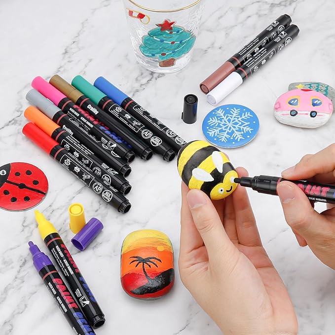 Blue Paint Pens Paint Markers - 2 Pack Permanent Quick Dry Waterproof Marker Pens for Rocks Wood Fabric Plastic Canvas Glass Mugs Metal Tire Stone
