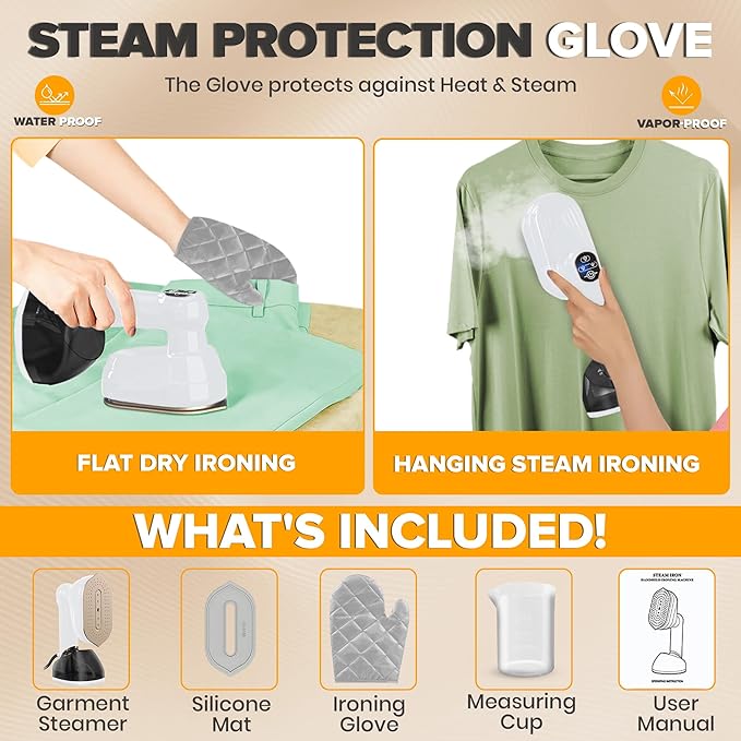 Humse Portable Steamer for Clothes – 2 in 1 Travel Steamer Iron For Clothes, Light Weight with 230ml Water Tank- 20s Heat-up 1050W garment steamer, Fabric Wrinkle Remover with 180° Handle (White)