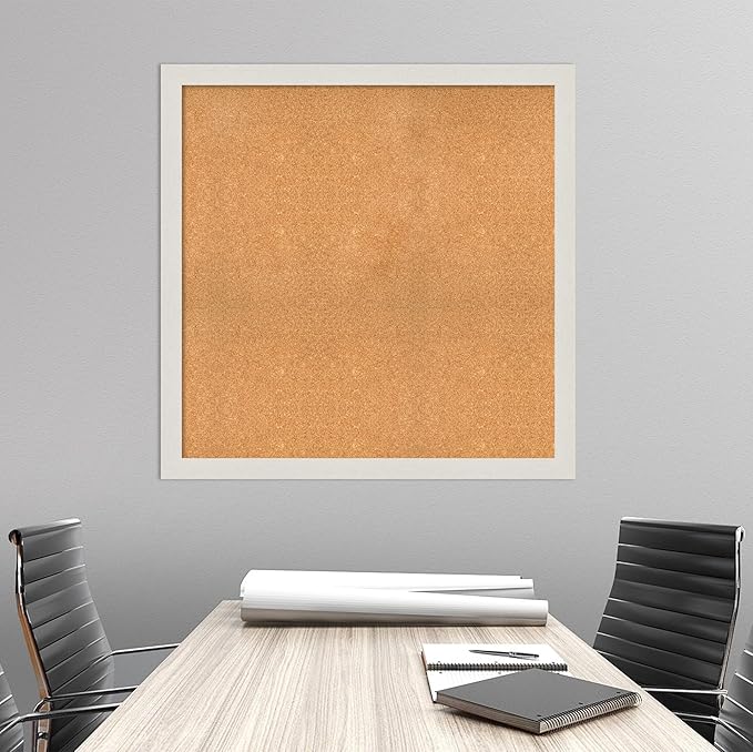 Amanti Art Natural Cork Board for Wall, 39x39 Vision Board with White Frame, Oversize Corkboard Office Decor for Home Organization, Country Rustic Corkboard Pinboard to Display Items for Home