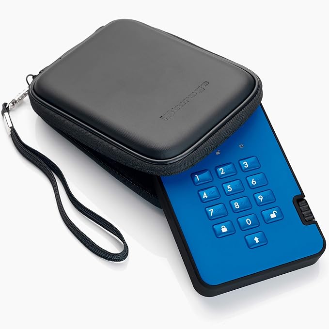 iStorage diskAshur2 HDD 3TB Blue | Secure portable hard drive | Password protected | Dust & water resistant | Hardware Encryption