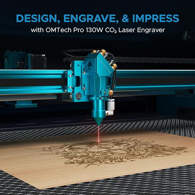 OMTech Pronto 130W CO2 Laser Engraver with Water Chiller | 51" × 35" Laser Cutting Machine with Autofocus | 2-Way Pass, Air Assist, Red Dot Pointer | Ideal for Wood, Glass, Acrylic, and More