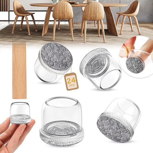 24PCS Extra Small Chair Leg Floor Protectors, Furniture Sliders, Chair Leg Protectors for Hardwood Floors, Non-Slip Felt Furniture Pads, Round Silicone Cap Covers to Protect Floors(Fit 0.5" - 0.75")