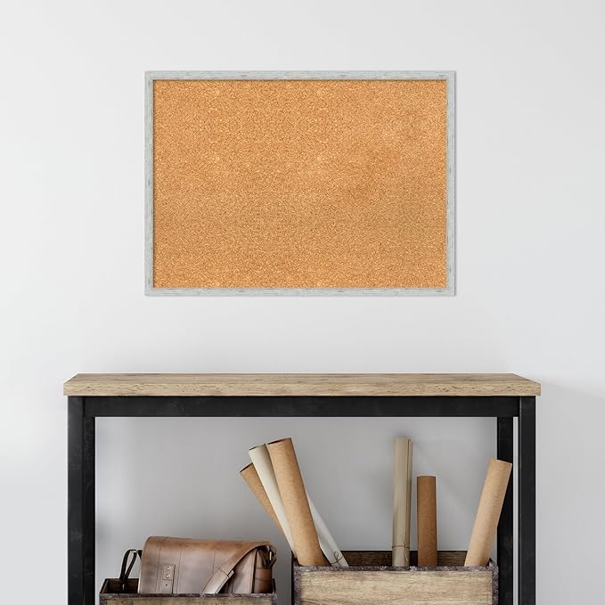 Amanti Art Natural Cork Board for Wall, 21x29 Vision Board with Silver Wood Frame, Medium Corkboard Office Decor for Home Organization, Modern Contemporary Corkboard Pinboard to display items for home