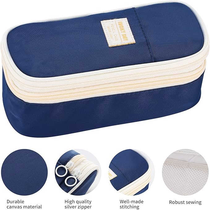 Dugio Big Pencil Case for Boys Organizer Pencil Bag with Zipper Pencil Pouch for School Teens Kids Aesthetic Large Pencil Pouch Blue