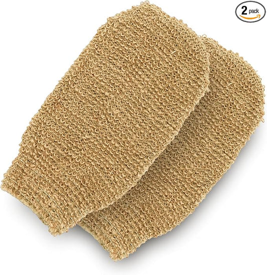 GUARD&MARINE Natural Shower Mitts - Jute Bath Gloves for Skin Exfoliation, Mitt Washcloth for Body Scrub and Cleansing - Good for Men and Women - Set of 2 Wash Mittens
