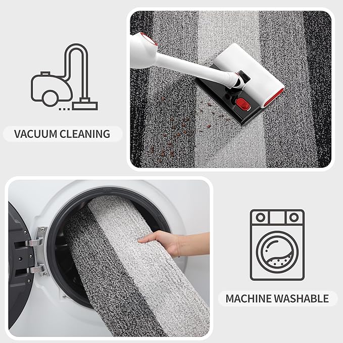 Kitinjoy Indoor Outdoor Door Mat, 59x36 Non-Slip Absorbent Dirt Trapper, Low-Profile Washable Inside Entrance Front Floor Mat, Sturdy Soft Entry Doormats for Entryway, Grey