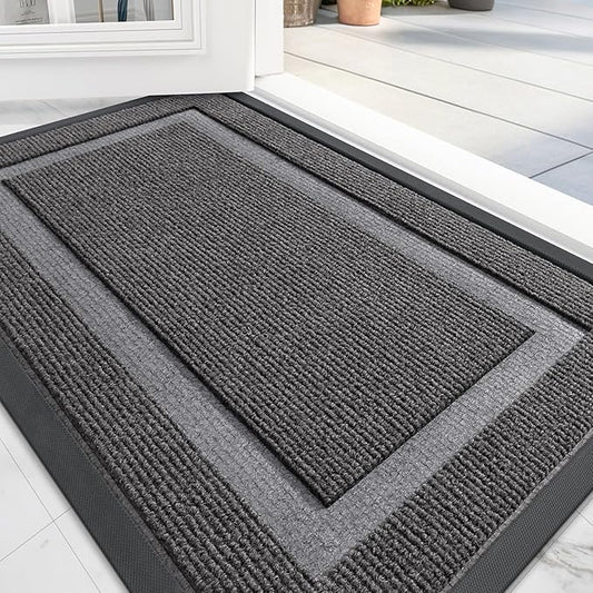 OLANLY Front Door Mat Indoor Outdoor Entrance, Waterproof All-Season, All-Weather Doormat, Sturdy Natural Rubber, Fade Resistant, Low Profile, Easy Clean Patio Porch Entryway Mat, 59x23, Dark Grey