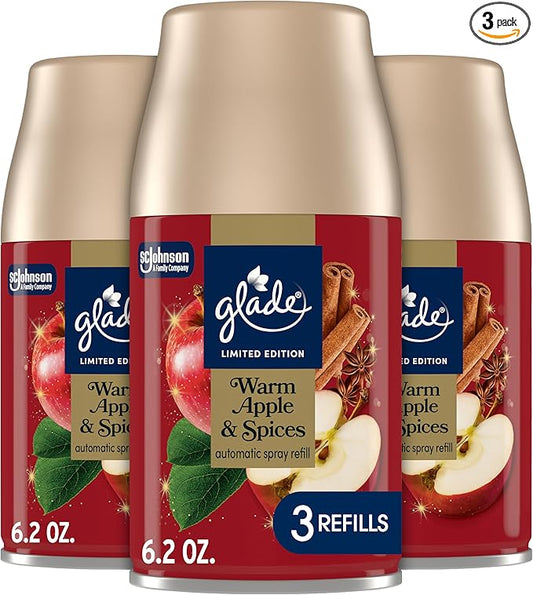 Glade Automatic Spray Refill, Warm Apple & Spices, Scented Air Freshener for Home and Bathroom, 6.2 Oz, 3 Count