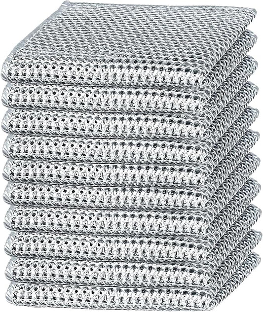 10PCS Double Wet and Dry Wire Dishcloth, Stainless Steel Scrubber, Multi-Purpose Wire Miracle Cleaning Cloths, Non-Scratch, for Powerful Cleaning of Cookware and More.(10PCS)