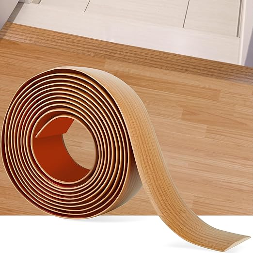 5Ft Floor Transition Strip Self Adhesive Vinyl Cover Floor Strip Flat Divider Transition Strip Wood Grain Design for Laminate Floor Gaps and Doorway Transitions (5Ft x 2 Inch, Light Brown)