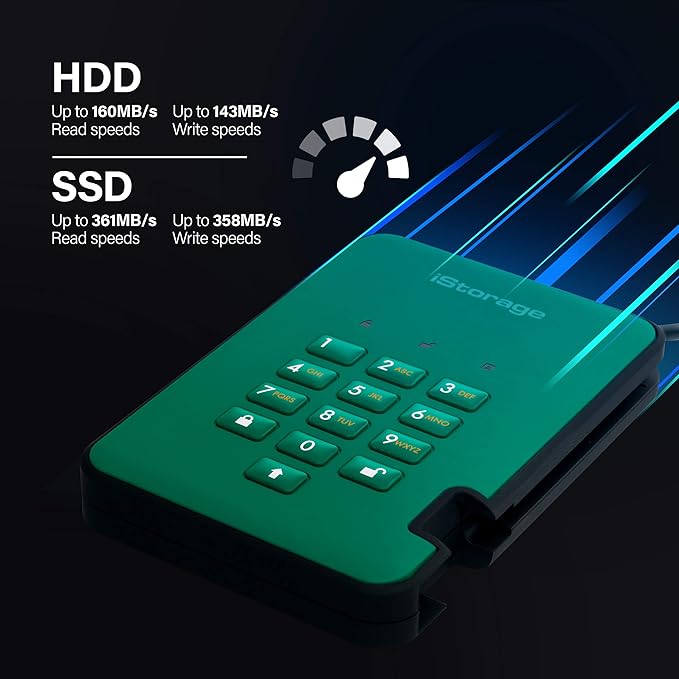 iStorage diskAshur2 HDD 500GB Green | Secure portable hard drive | Password protected | Dust & water resistant | Hardware Encryption