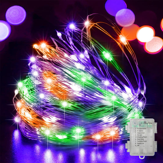 LAMPHOME 100 LED Fairy Lights Battery Operated Remote, 33FT, Plastic, Orange Purple Green, Model 0202002