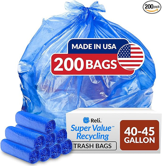 Reli. SuperValue 40-45 Gallon Recycling Bags | 200 Count | Blue Trash Bags | Made in the USA