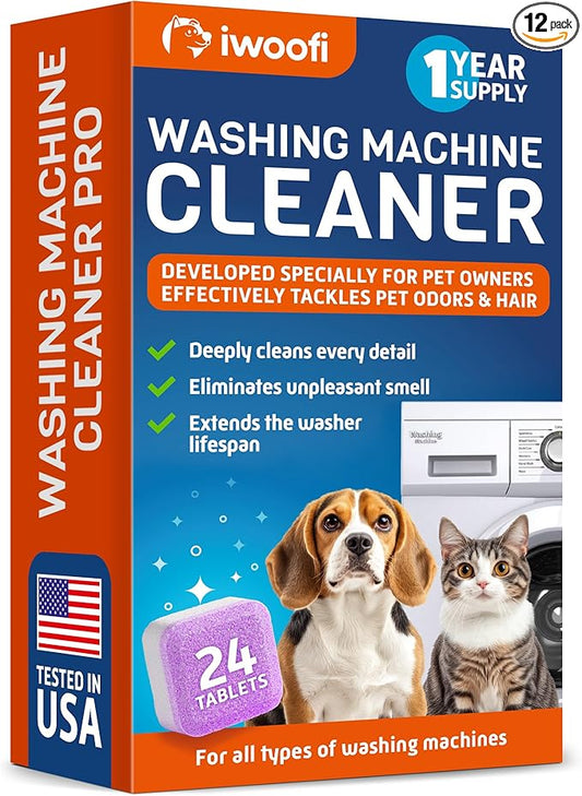 Washing Machine Cleaner Tablets for Pet Owners -Easily Removes Residue Grime Pets Odors and Hard Water Buildup–Formulated for Pet Owners - 24 Pack