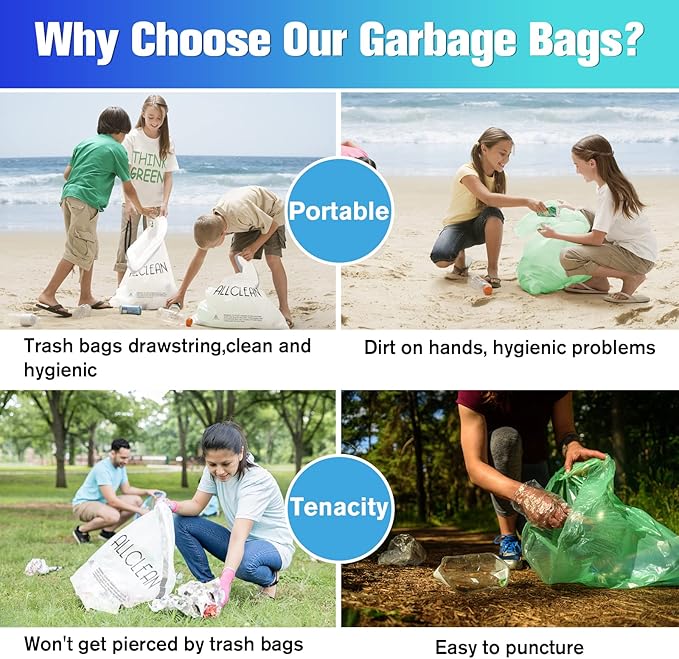 Trash Bags 10 Gallon Medium Kitchen Drawstring Bathroom Garbage Bags, Fit 8-10 Gal Bins,Extra Strong&Leak-Proof,Unscented&Recyclable Trash Can Liners for Bathroom Home Office Garden Lawn