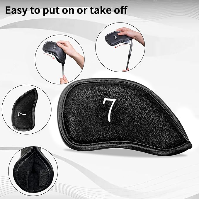 Golf 12pcs Thick Synthetic Leather Golf Iron Head Covers Set Headcover Fit All Brands Callaway Ping Taylormade Cobra Etc