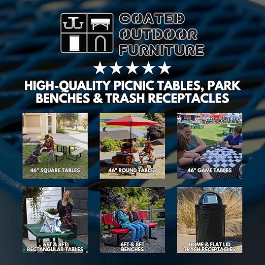 COATEDOUTDOORFURNITURE 32-Gallon Heavy-Duty Punched Steel Round Trash Receptacle, Commercial Outdoor Waste Bin with Liner & Black Flat Top Lid – Made in America (Textured Copper)