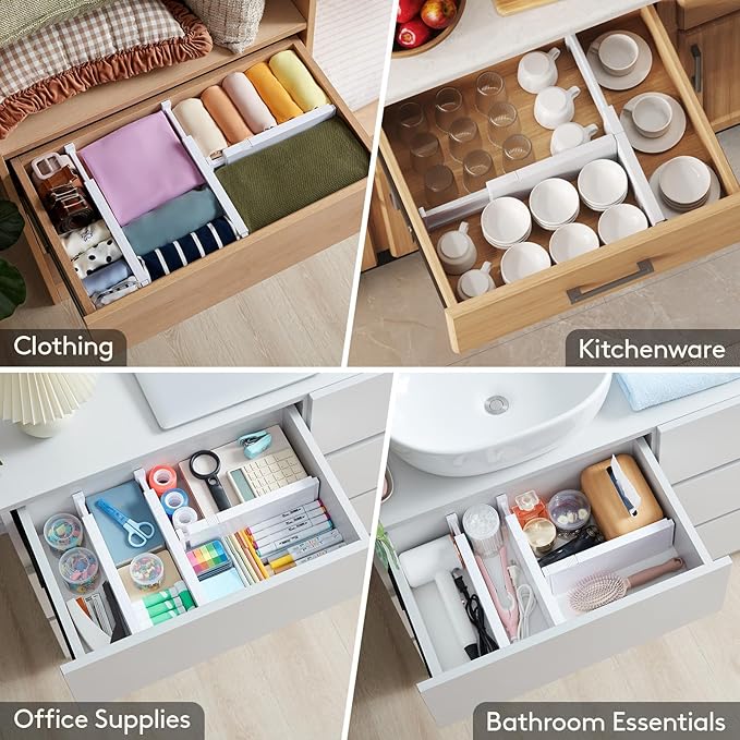 Lifewit 18 Pack Drawer Dividers 4" High, 11-17" Adjustable Drawer Organizers for Clothes, Expandable Dresser Separators in Bedroom/Bathroom/Kitchen/Office Organization and Storage, White