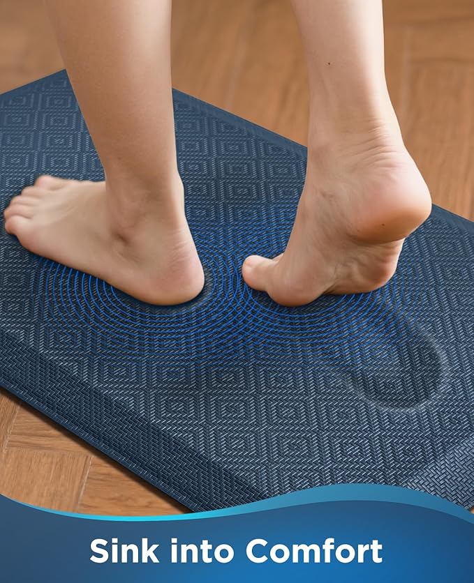 Ophanie Kitchen Mats for Floor, 3/4 Inch Thick Kitchen Rugs, Anti Fatigue Standing Cushioned Mat, Waterproof,Comfort Ergonomic Mat for Office, Home, Sink, 20'' x 48'' Blue Non-Slip Bottom