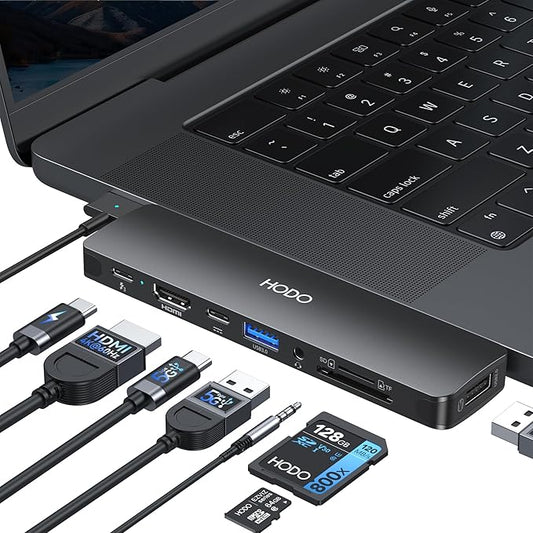 USB C Adapter HDMI Hub for MacBook Pro Air 2025-2018 M1 M2 M3 M4, Mac USB Adapter 8 in 2, MacBook USB C Hub with HDMI, Thunderbolt 3, 10G USB C USB A Data Ports, SD TF Card Reader, Audio, Black
