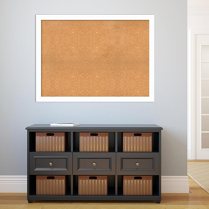 Amanti Art Natural Cork Board for Wall, 33x45 Vision Board with White Frame, Oversize Corkboard Office Decor for Home Organization, Casual Corkboard Pinboard to Display Items for Home Organization in