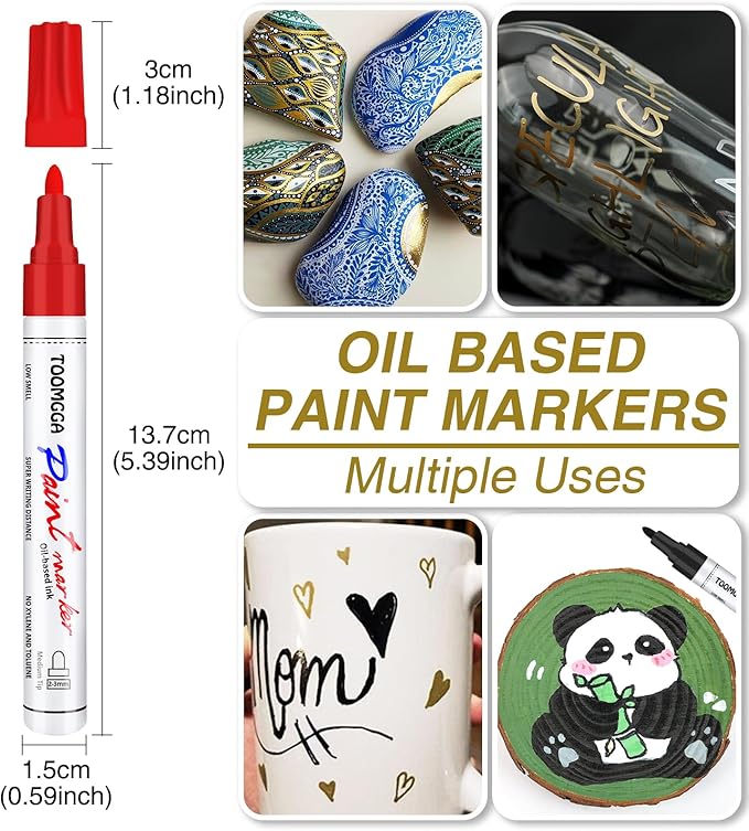 Black Paint Pens Permanent Paint Markers - 24 Pack Oil Based Marking Pens, Medium Point, Quick Drying and Waterproof for Rock Painting Car Tyre Metal, Plastic, Canvas, Wood, Glass