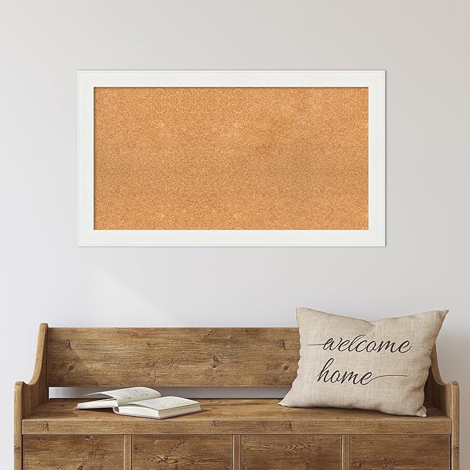 Amanti Art Natural Cork Board for Wall, 21x37 Vision Board with White Frame, Large Corkboard Office Decor for Home Organization, Casual Corkboard Pinboard to Display Items for Home Organization in
