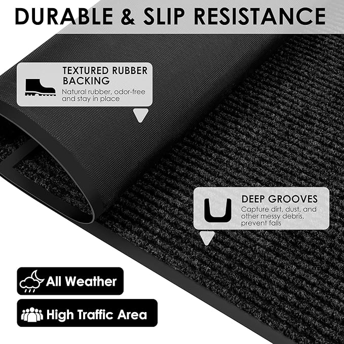 4′ x 54′ Front Door Mat Indoor Outdoor Entrance, Commercial Floor Mat Heavy Duty Dirt Trapper Entryway Doormat, Custom Size Non Slip Rubber Backing Welcome mat, Door Mat for High Traffic Area