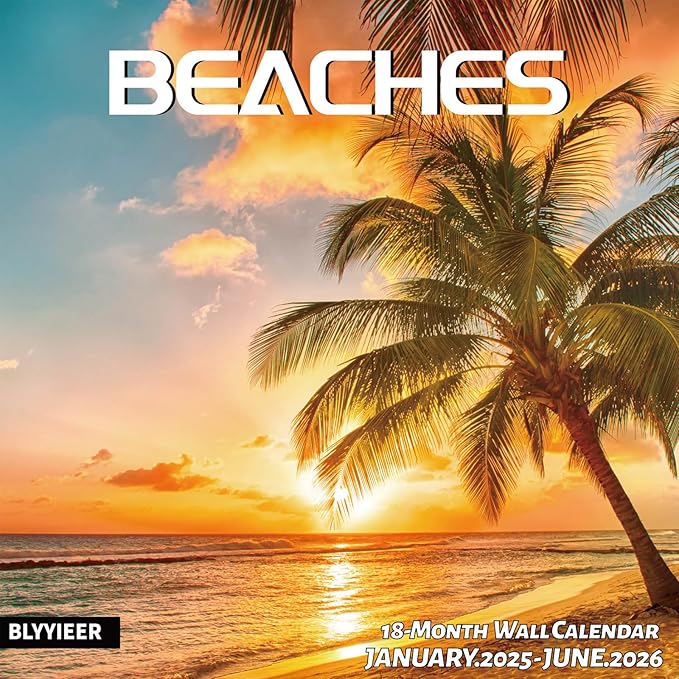 2025 Wall Calendar BEACHES, 18 Months Hangable Wall Calendars, Beach Calendars 2025-2026, 12" x 24" (Open), Thick Glossy Paper, Organizing & Planning