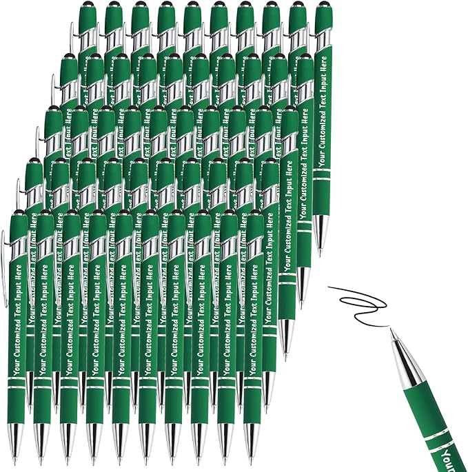 Up to 100 Pcs Personalized Ballpoint Pen Custom Pens Free Engraved Bulk with Name Logo Soft Black Ink Stylus with Touch Metal Office Gift for Anniversaries Graduations Birthdays