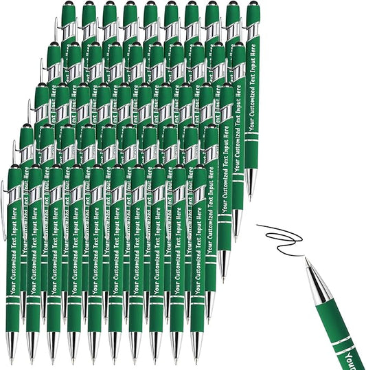 Personalized Ballpoint Pen 50 Custom Pens Free Engraved Bulk with Name Logo, Soft Black Ink Stylus with Touch Metal Office, Gift for Anniversaries, Graduations, Birthdays