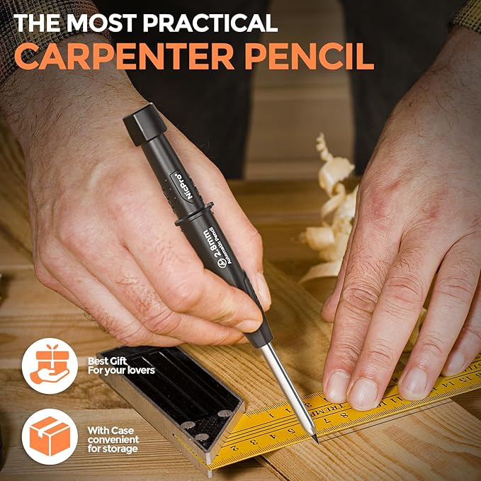 Nicpro 6 Pack CP3000 Carpenter Pencil with Sharpener, Mechanical Pencils Set with 78 Refill, Heavy Duty Construction Pencil, Carpenter Tools for Architect Marking (Red,Black,Yellow,Orange,Green,Blue)