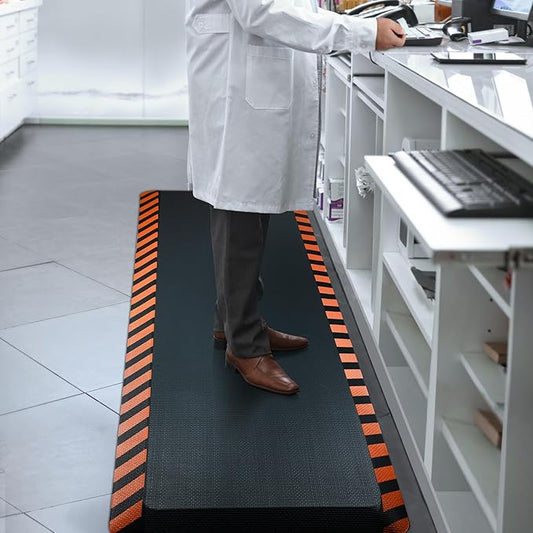 FEATOL Anti Fatigue Mat Industrial, Ergonomic Standing Floor Mat for Work for Stand, Black with Orange Border Safety 20" x 39"-Support for Leg & Back Pain