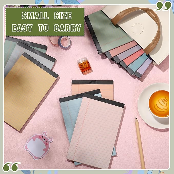 Lincia 24 Pcs 12 Pcs 5" x 8" Small Legal Pads Colored Lined Note Pads Narrow Ruled Writing Notepads 50 Sheets Per Micro Paper Notebook Lined and Perforated for College Office Supplies (Retro Colors)