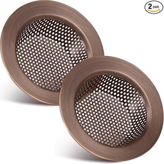 Retisee 2 Pcs Sink Strainer Stainless Steel Kitchen Sink Drain Strainer Basket Cover Mesh Hair Food Catcher, Large Wide Rim of 4.4 Diameter(Red Bronze)