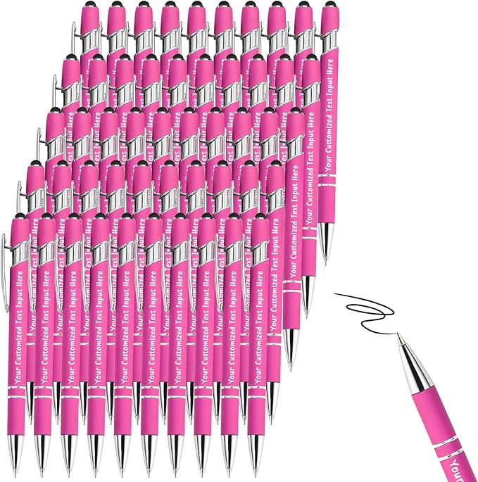 Up to 150 Pcs Personalized Ballpoint Pen Custom Pens Free Engraved Bulk with Name Logo Soft Black Ink Stylus with Touch Metal Office Gift for Anniversaries Graduations Birthdays