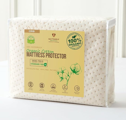 Crib Luxury Organic Cotton Mattress Protector - Skin Friendly, Waterproof, Breathable & Absorbent Crib Mattress Pad - Premium Protector for Baby and Toddler Beds - Fitted for Standard Baby Crib Size