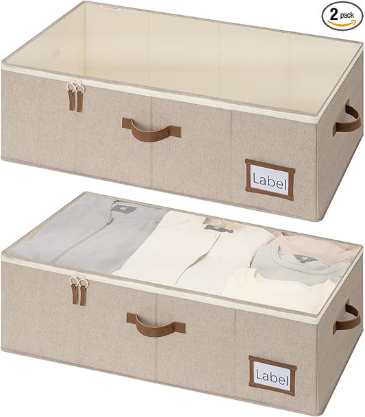 StorageWorks Under Bed Storage Bins, 10'' Underbed Storage Containers with Lid, 90L Clothes Organizer for Bedding, Blankets, Sweaters, Shoes, 2-Pack