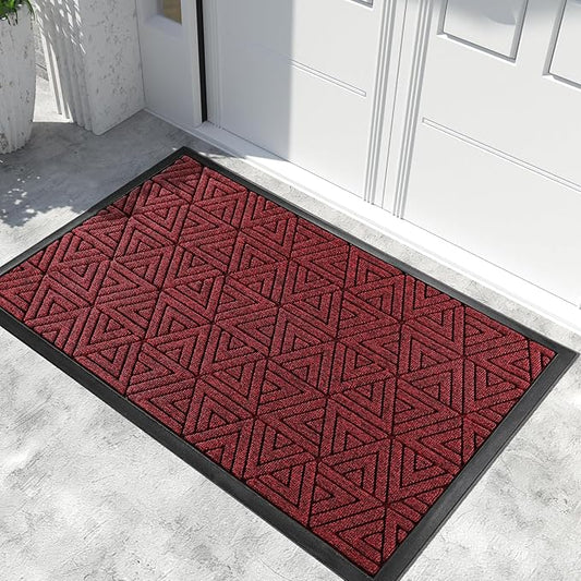 Yimobra Extra Large Door Mat 60x32, All-Weather Waterproof Non-Slip Welcome Matt Outdoor, Heavy Duty Non Slip Doormat for Entryway for Patio and Garage Indoor, Easy Clean, Black Red
